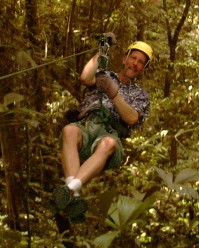 Riding a zip line in Costa Rica